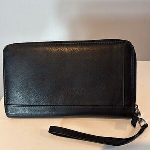 Mancini black Leather Secure Deluxe Passport / Travel Organizer